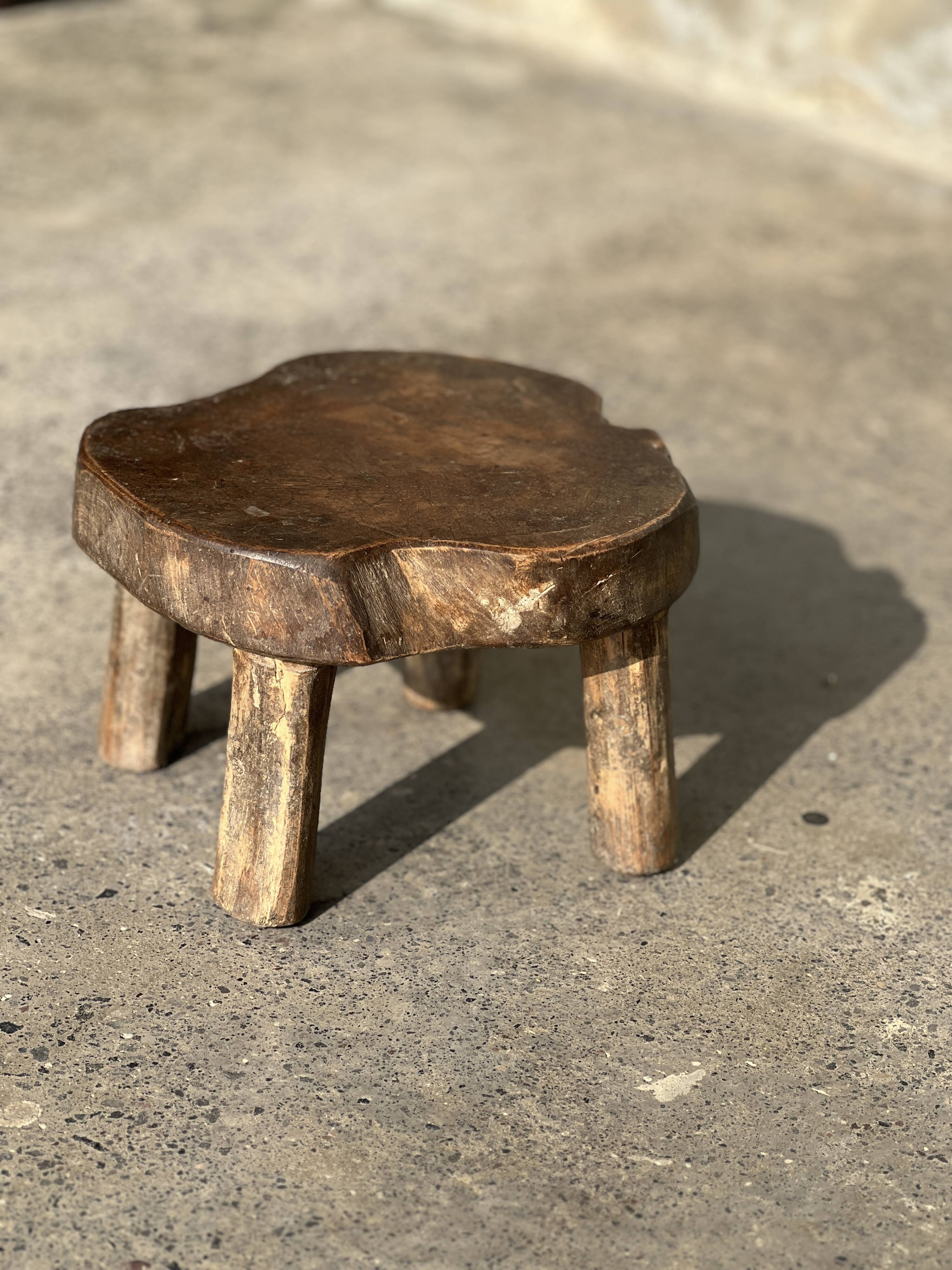 Mini low stool in upcycled old Asian teak H15 D24