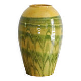 Vase ancien français en terre cuite à glaçure verte et jaune