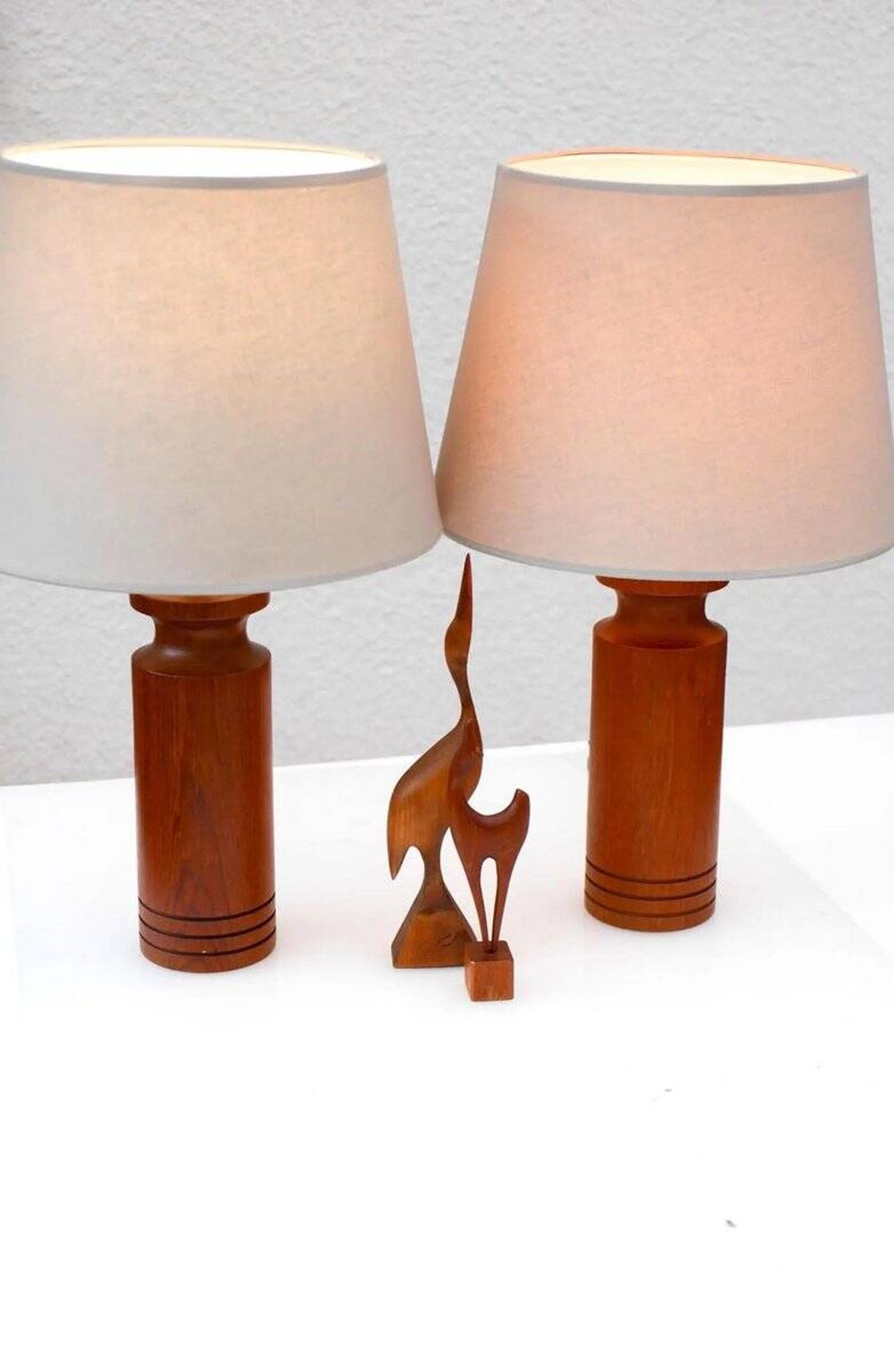 Large mid-century modern Danish teak table lamps, set of 2