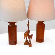 Large mid-century modern Danish teak table lamps, set of 2