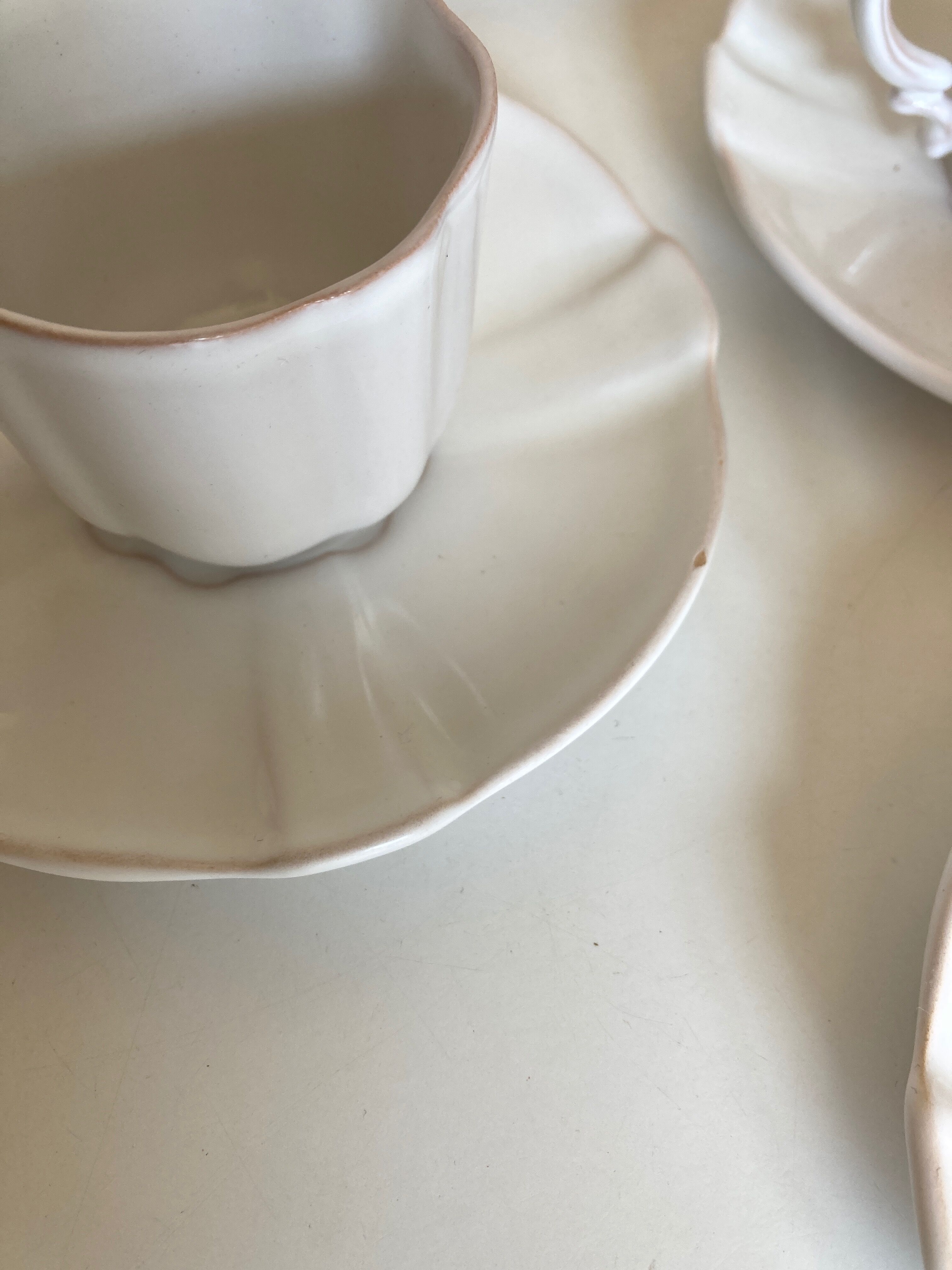 Set of 6 cups in glazed earth with Pierre Motton godrons in Gien 1960