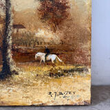 Romantic landscape with horses, oil on canvas signed R Bizet.