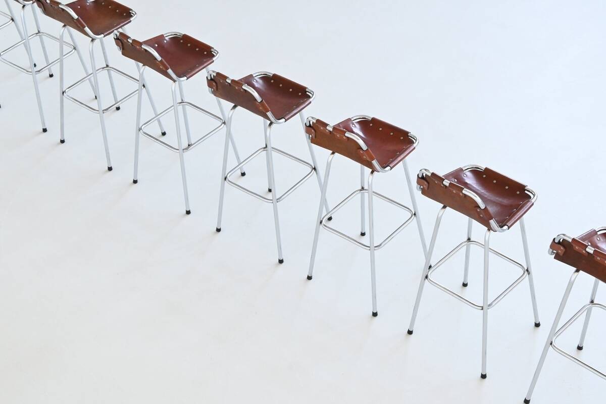 Charlotte Perriand bar stools in leather Les Arcs Ski Resort France 1960