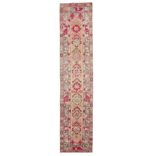 1970s Turkish Hand-Knotted Wool Cotton Pink Runner 78x367