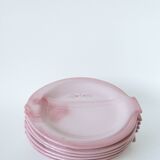 Set of 6 pink slip plates "Fish" model, Pornic earthenware "Mélusine", 1970