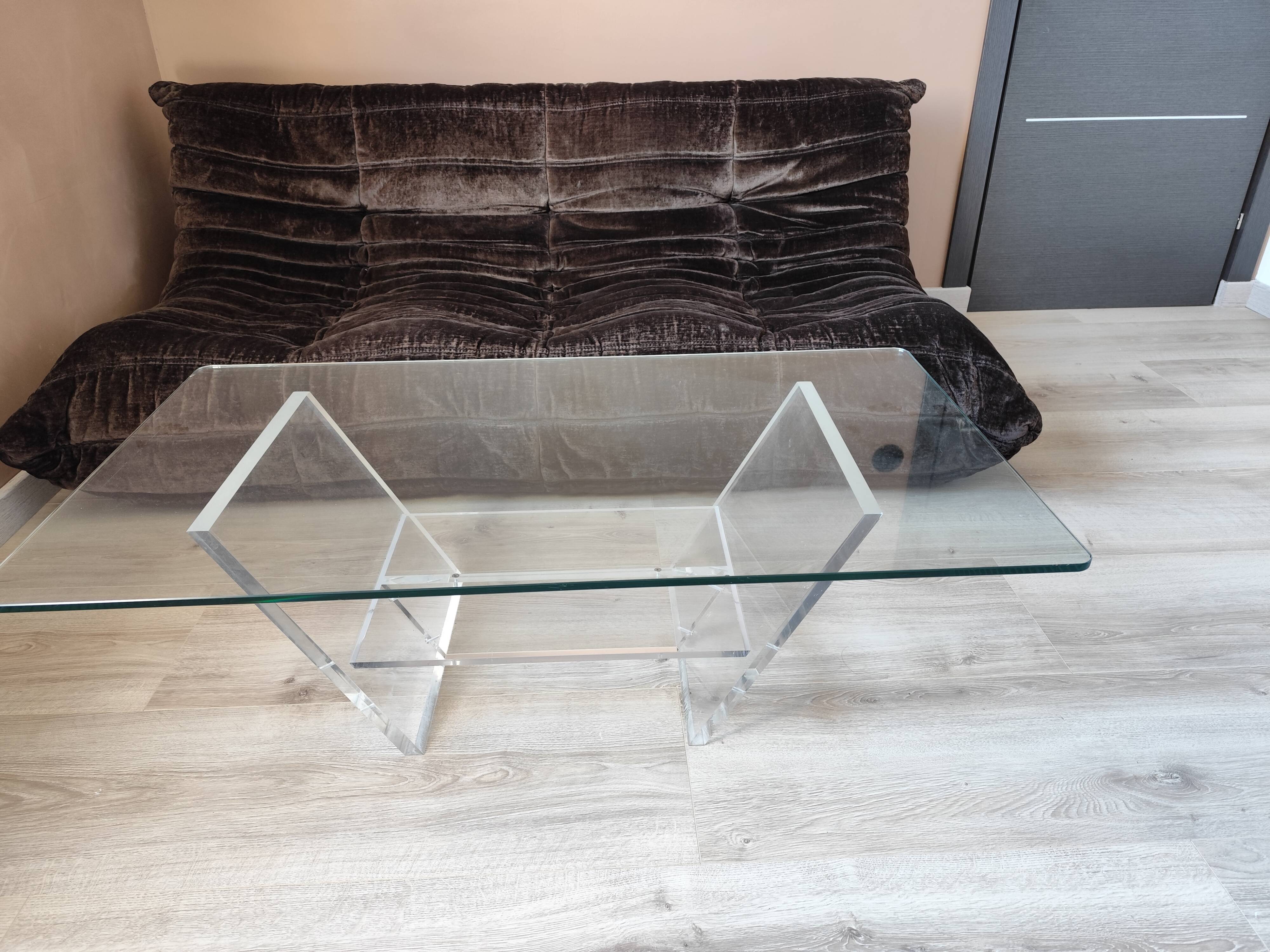Vintage David LANGE glass & altuglas coffee table circa 1970