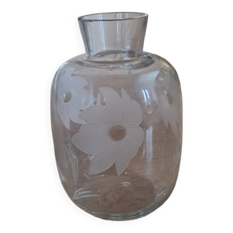 Antique engraved glass vase