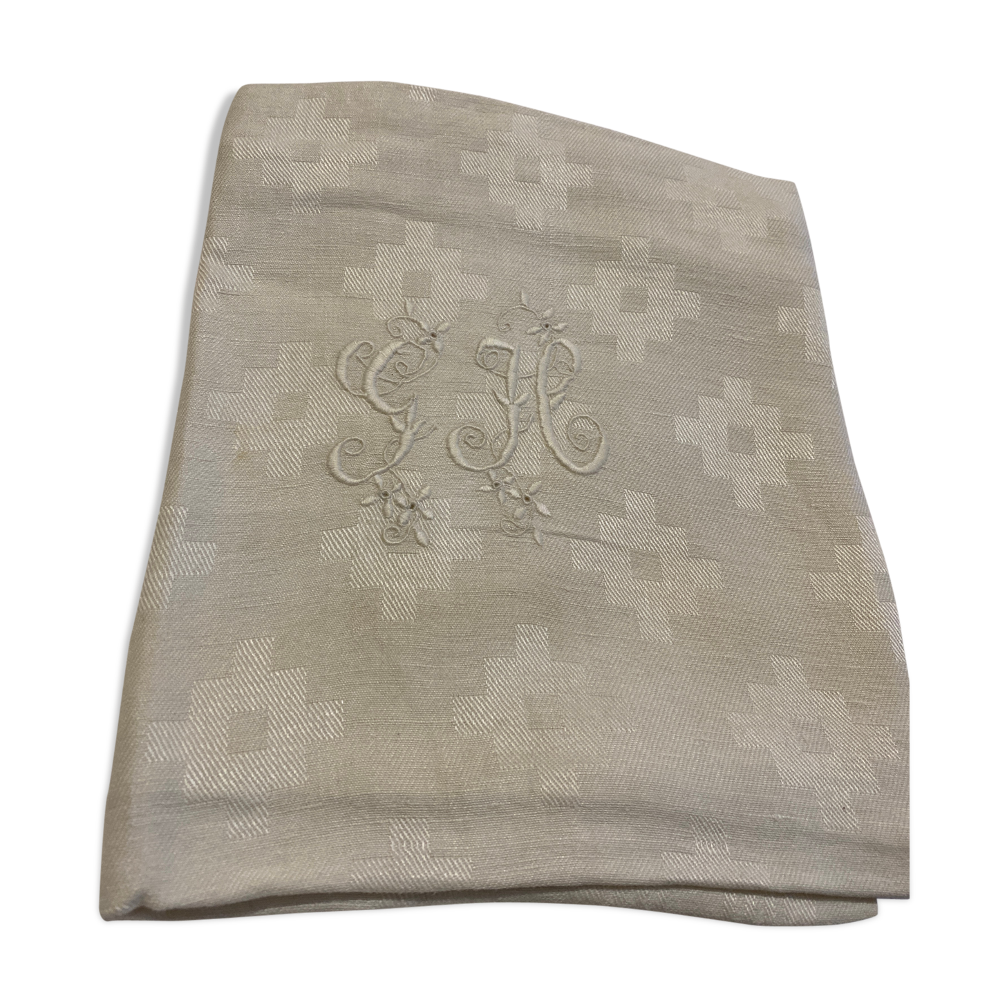 Large GH monogram linen towel
