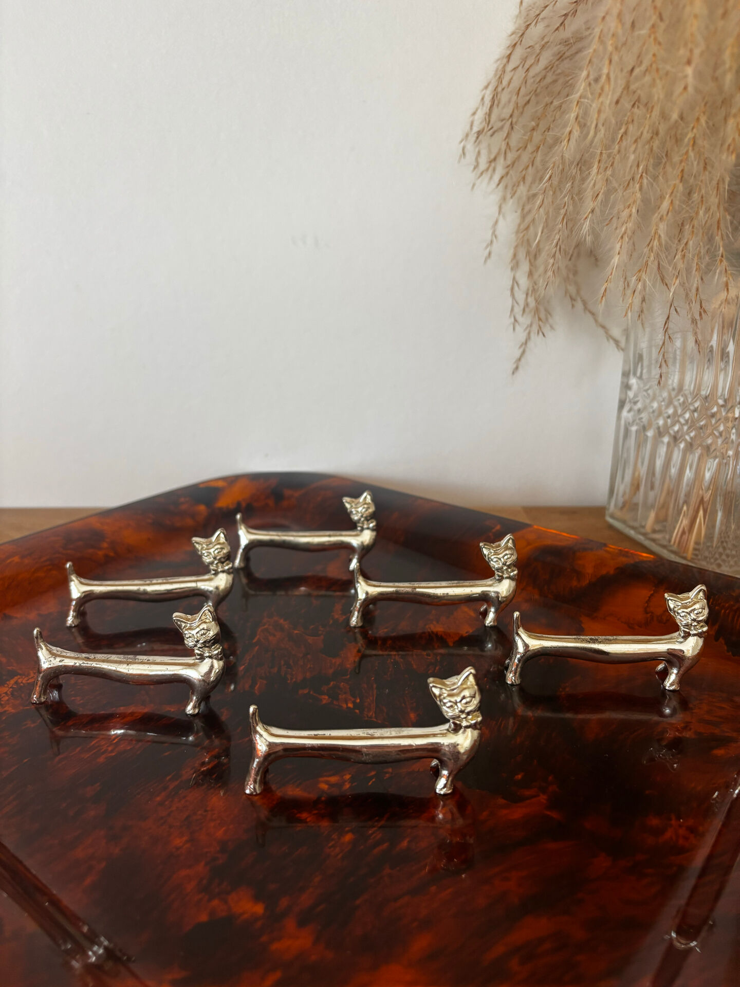 Set of 6 silver-plated cat knife rests