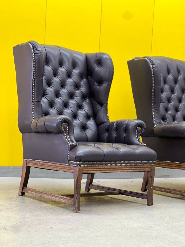 Vintage Tufted Leather Chesterfield Style Wing Back Chair (Price is For One Chair)