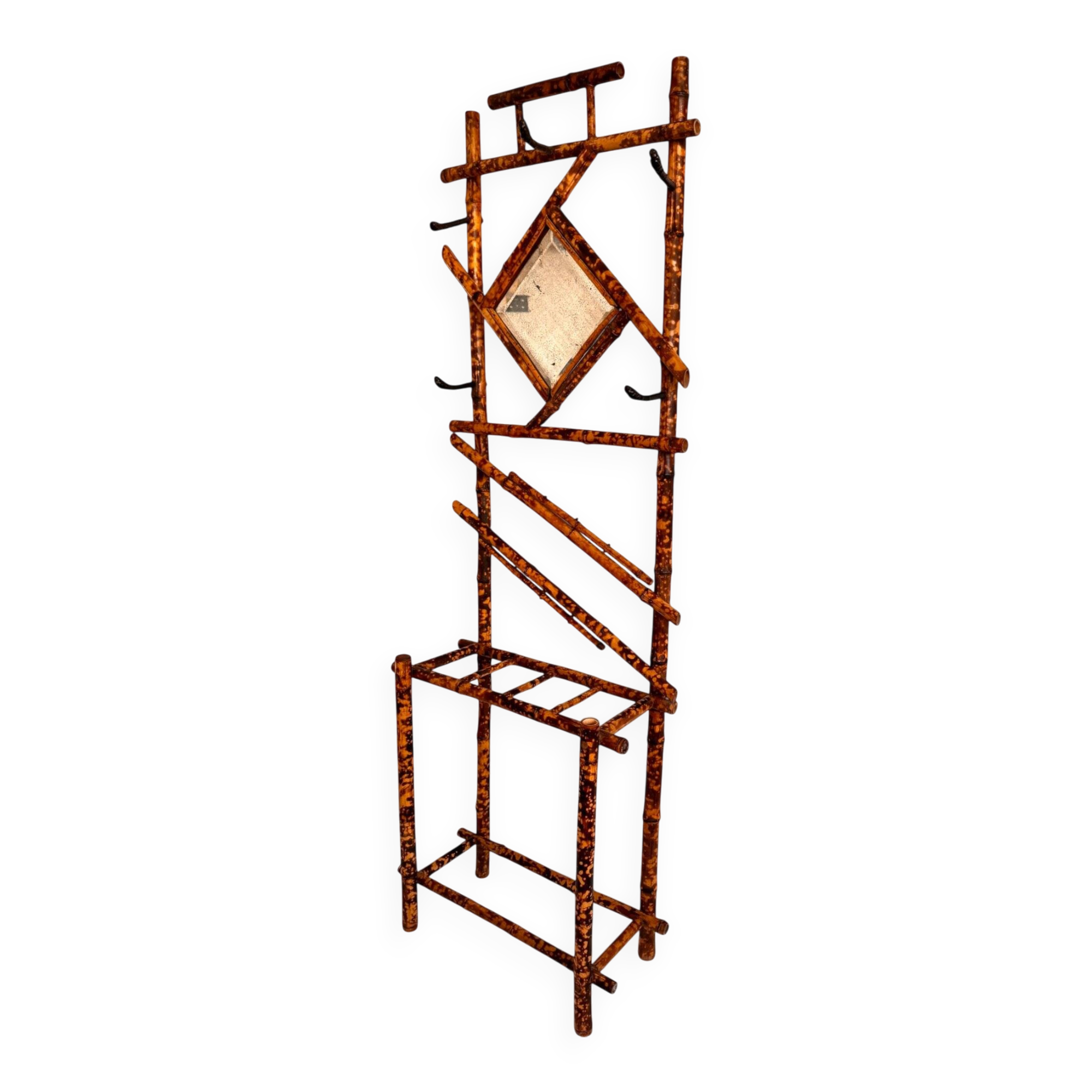 Antique bamboo wardrobe with mirror — exotic style, late 19th century