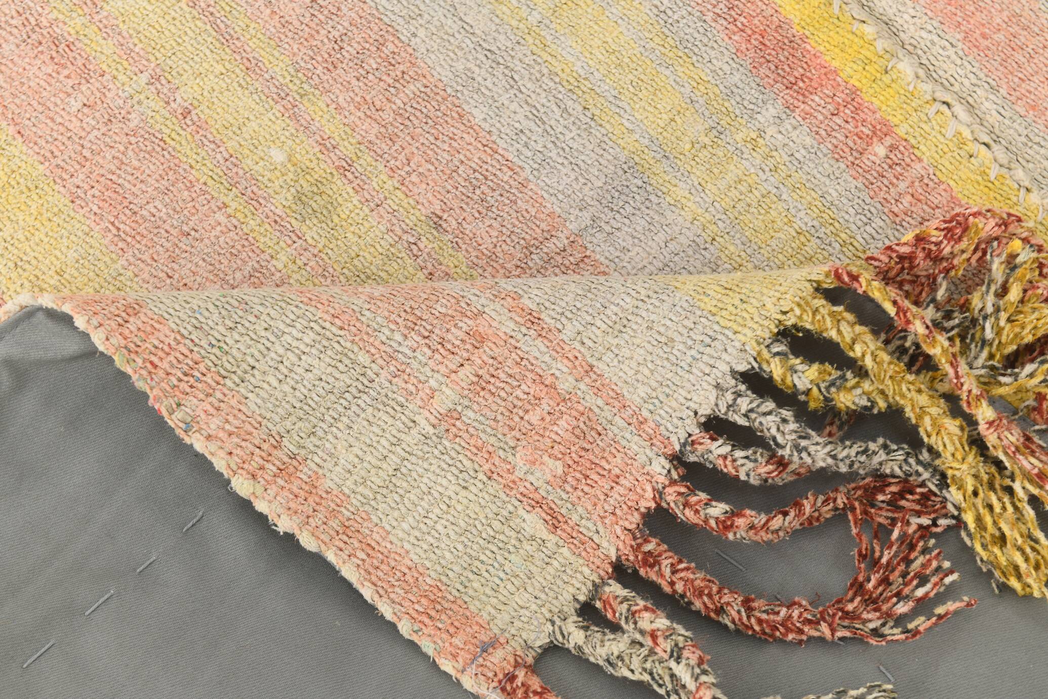 5x7 Pink & Yellow Striped Vintage Kilim Rug, 147x229Cm
