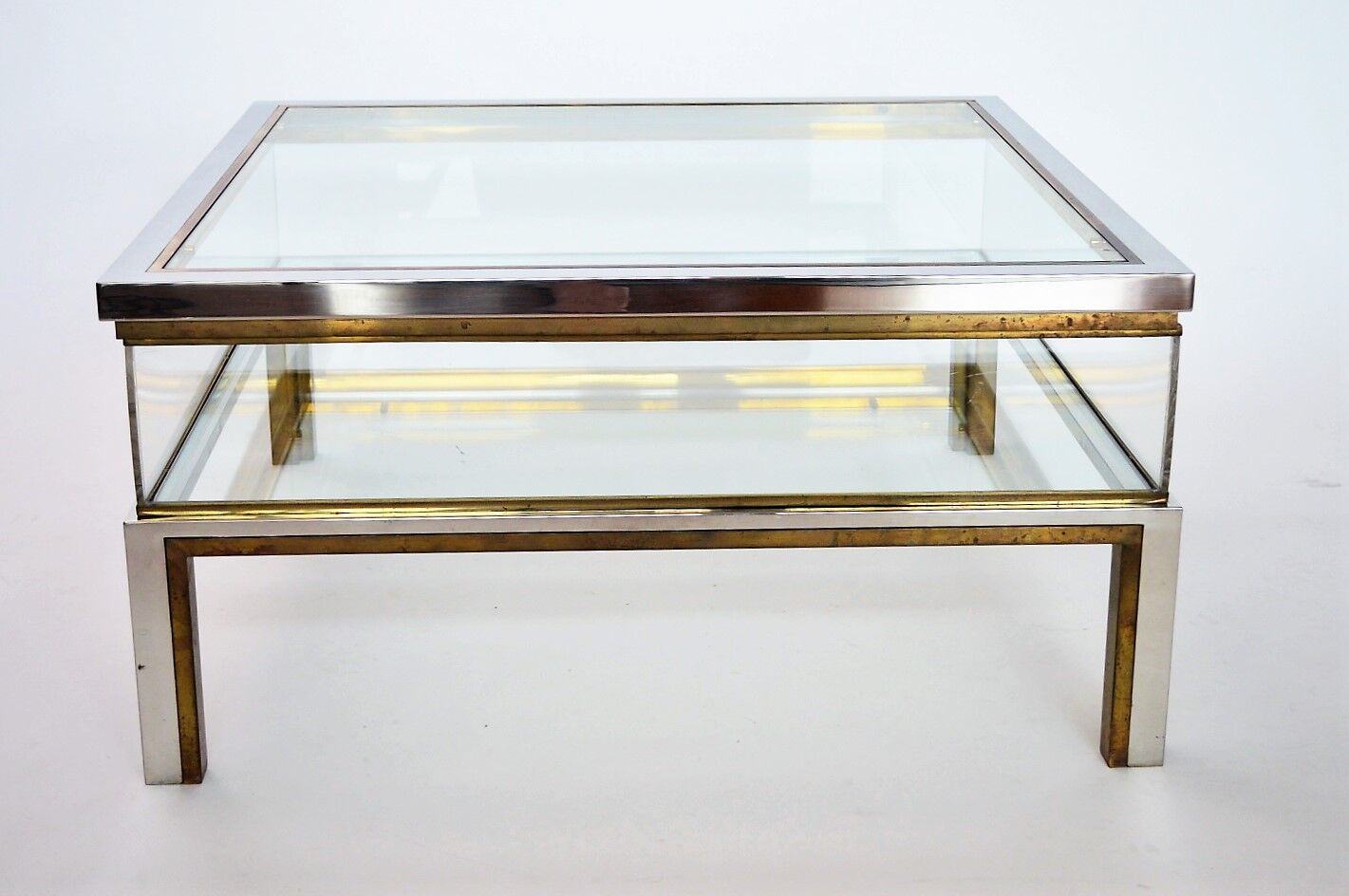 Coffee table in brass and chrome with folding top compartment to House Jansen 1970 s