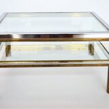 Coffee table in brass and chrome with folding top compartment to House Jansen 1970 s