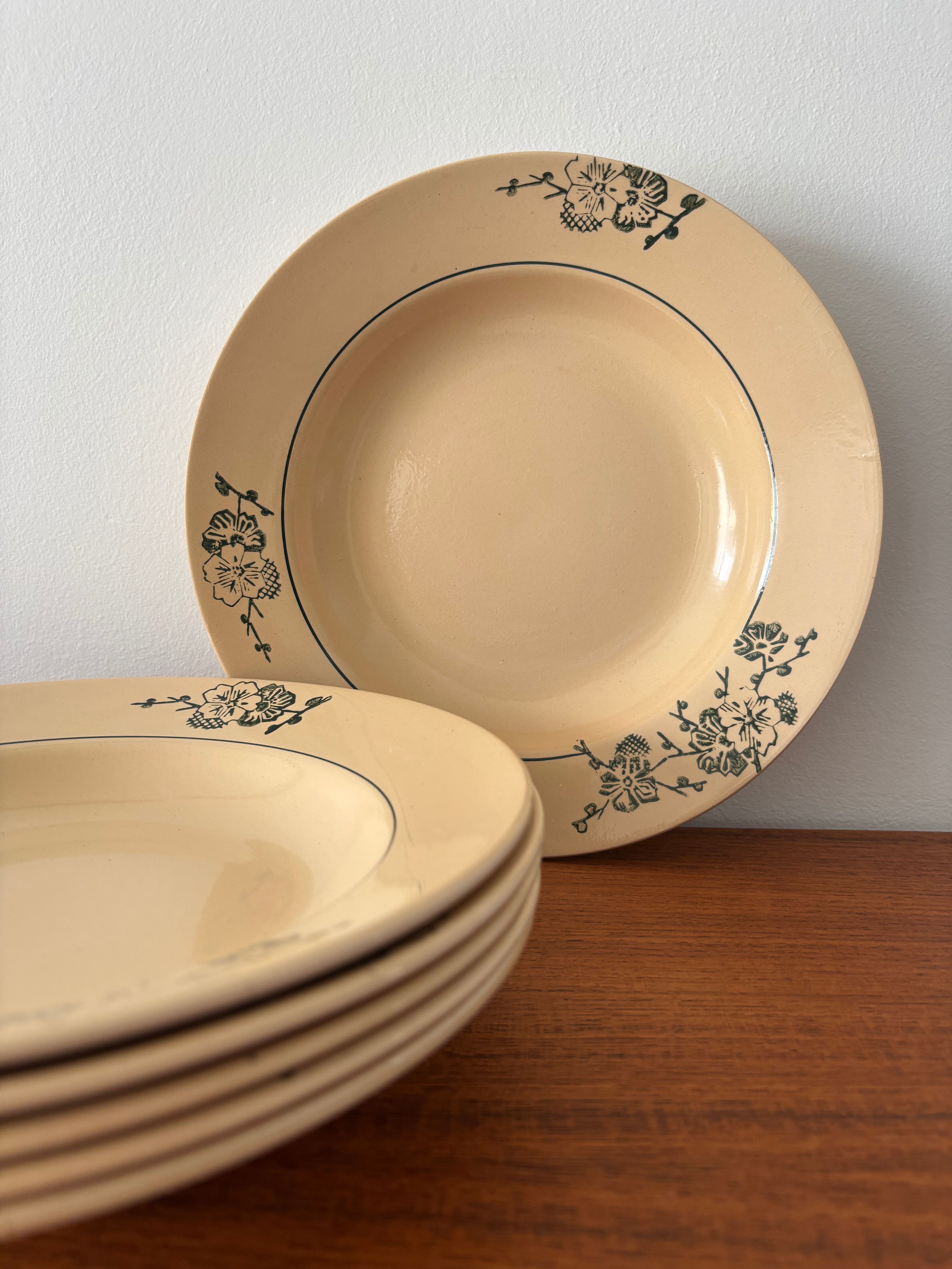 Set of 6 vintage green flowered deep plates from Saint Amand – Tableware