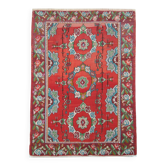 Tapis Kilim à motifs floraux rouges, tissé à plat en laine, fait main en Moldavie