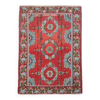 Red Floral Kilim Rug, Moldovian Handmade Wool Flatweave 287x207cm