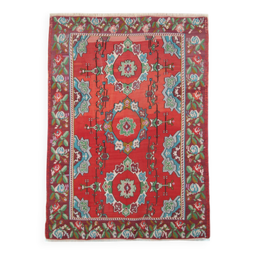 Red Floral Kilim Rug, Moldovian Handmade Wool Flatweave 287x207cm