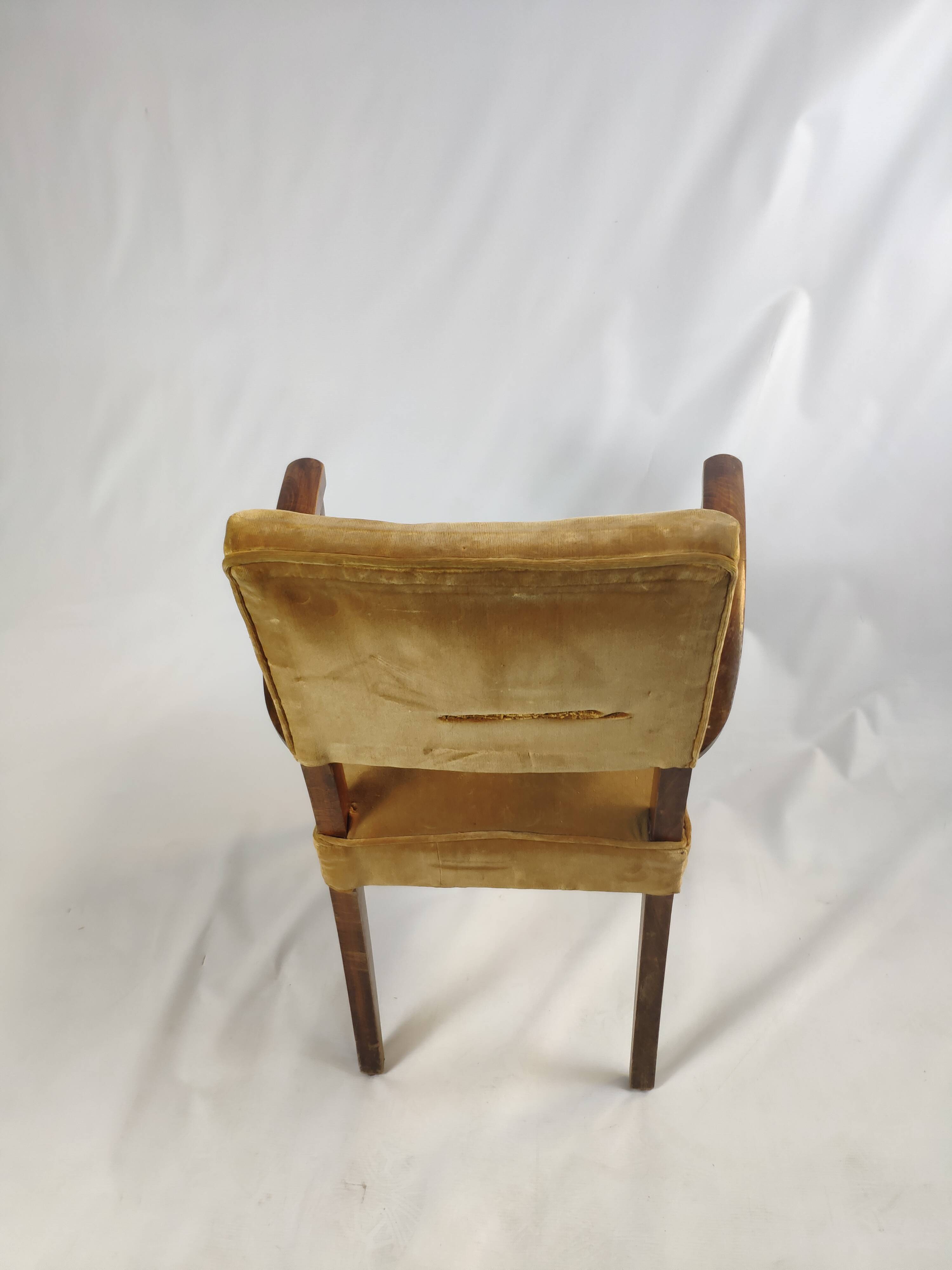 Armchair in mustard yellow velvet