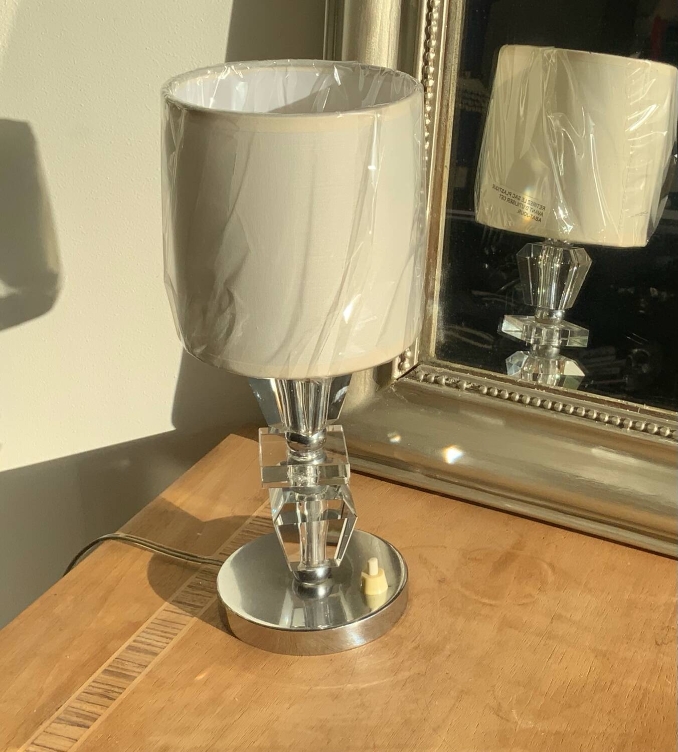 Vintage lamp in crystal and chrome French manufacture PL Shade