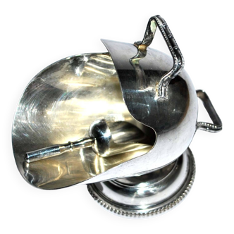 English bucket sugar bowl with its sugar scoop - vintage silverware - silver metal