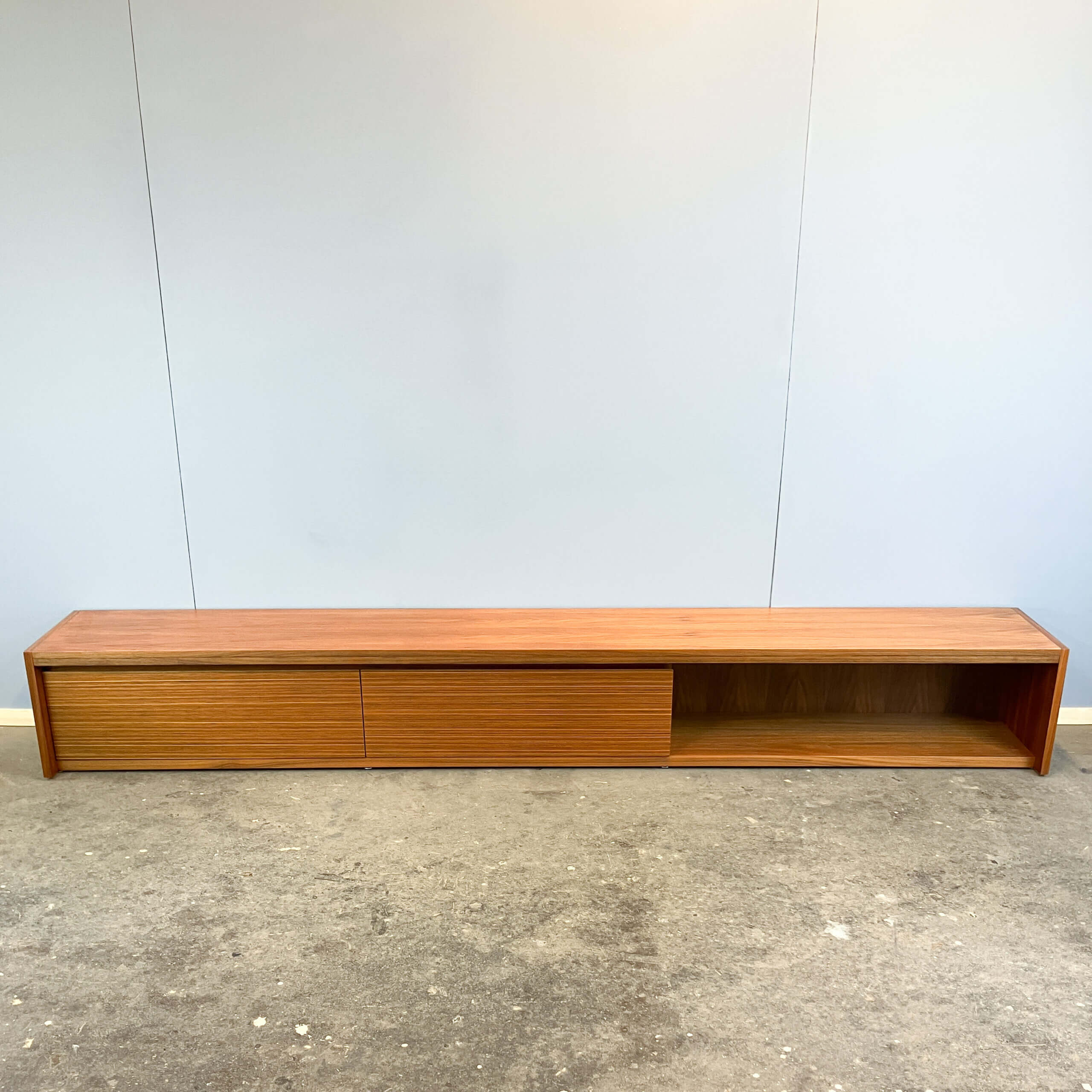Minimalist XL lowboard, walnut and zebrano, 1960s