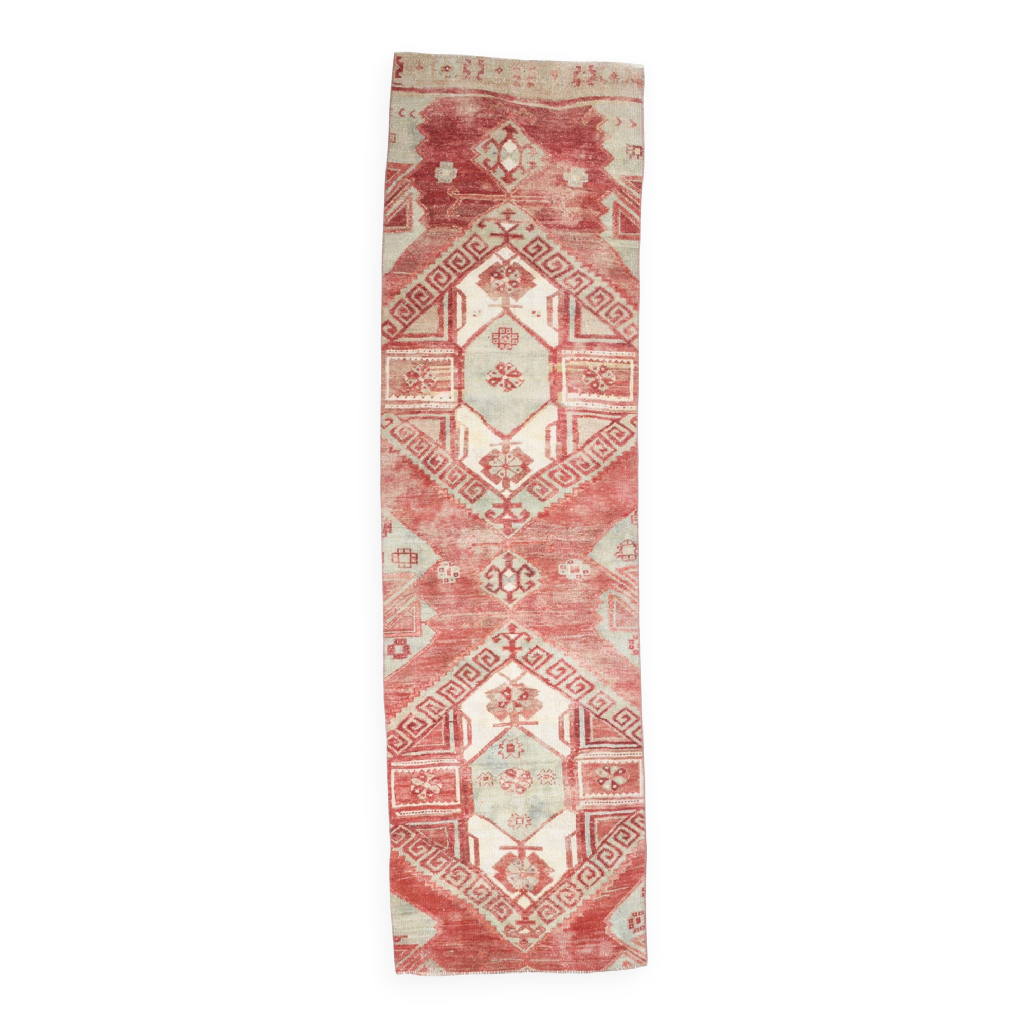 3x9 Red & Beige Geometric Pattern Persian Runner Rug, 80x280Cm