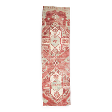 3x9 Red & Beige Geometric Pattern Persian Runner Rug, 80x280Cm