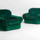 Paire de fauteuils de salon en velours vert, Italie, années 1970