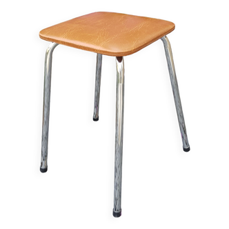 Vintage stool in brown skaï