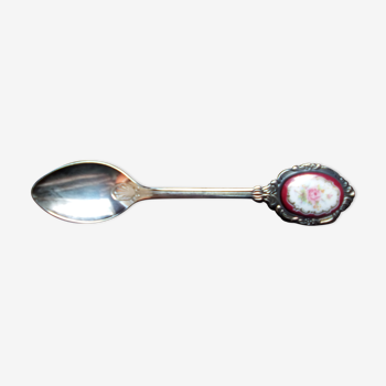 Small collector's spoon in silver metal and earthenware