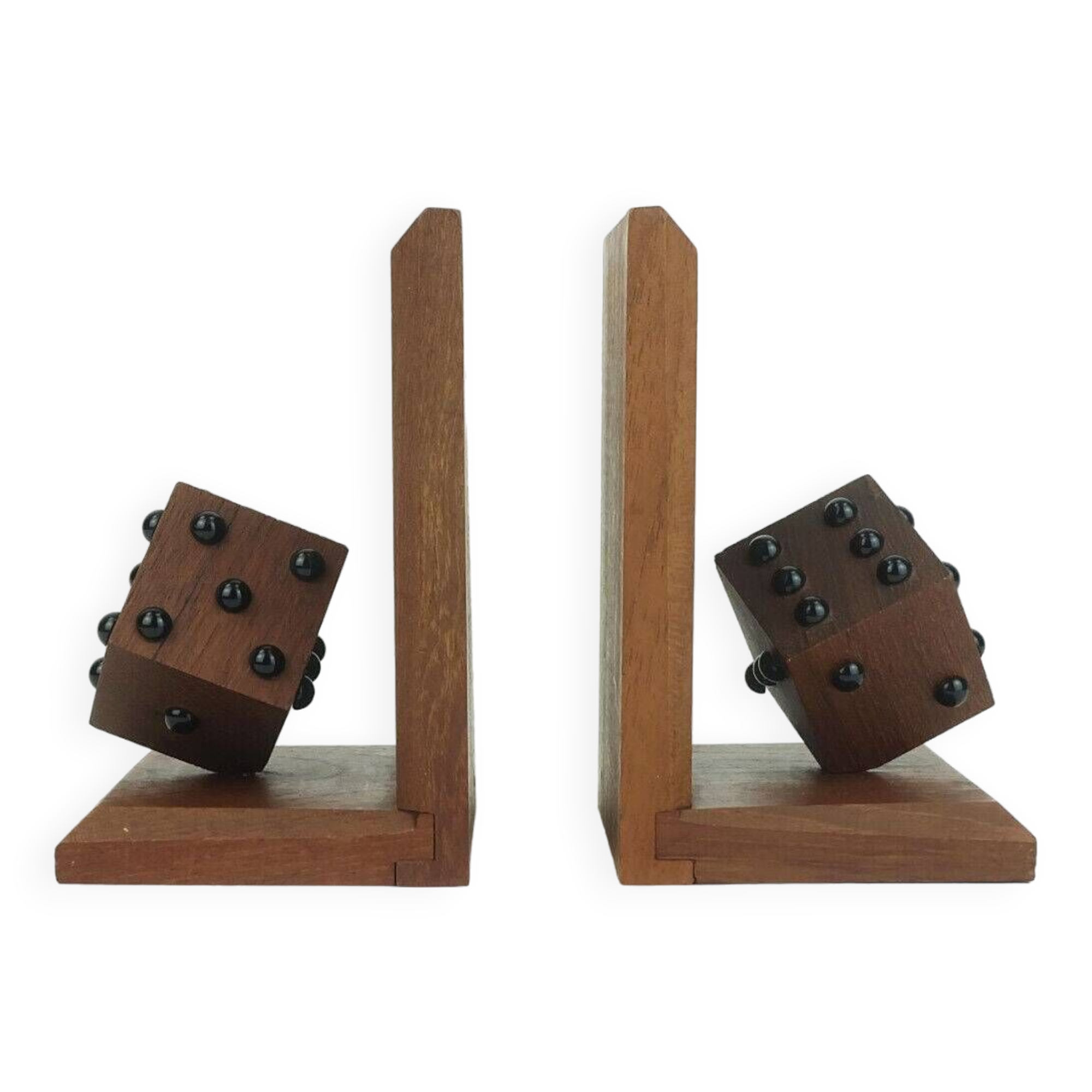 Paire de serre-livres du milieu du siècle avec dés en bois de teck massif années 60 danois moderne
