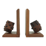 Pair of mid century bookends with dices solid teak wood 60s danish modern
