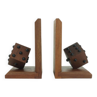 Pair of mid century bookends with dices solid teak wood 60s danish modern