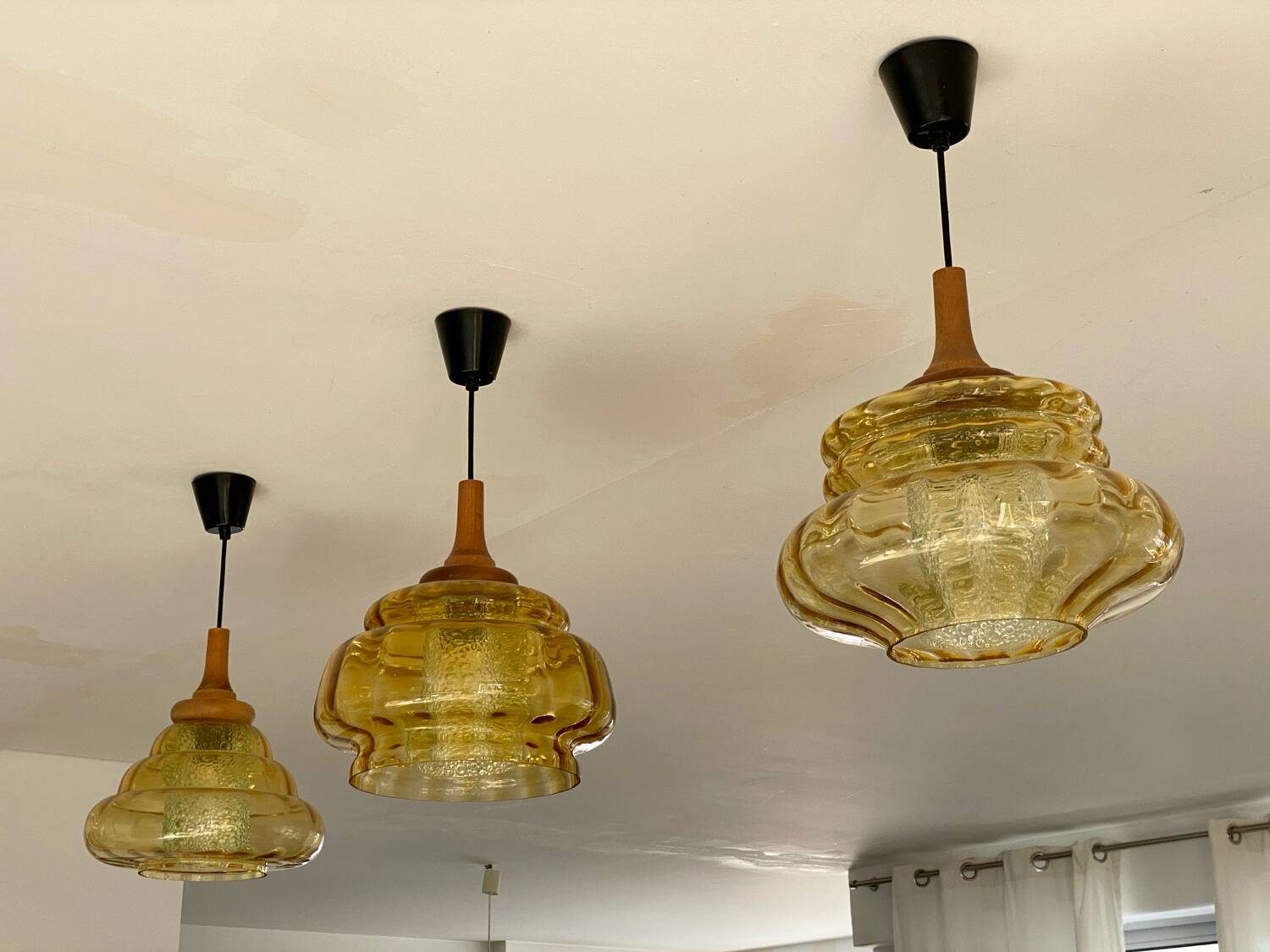 Trio of 3 glass chandelier suspensions GDR 1970 Veb Narva