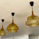 Trio of 3 glass chandelier suspensions GDR 1970 Veb Narva
