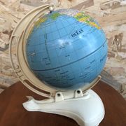 Old world map ms globe metal + bakelite base white vintage cream
