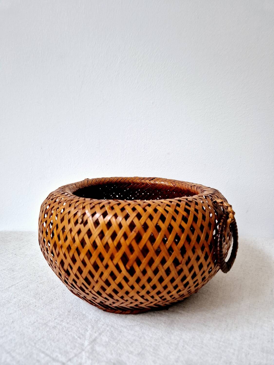 Japanese Style Bamboo/Rattan Woven Basket - Vintage