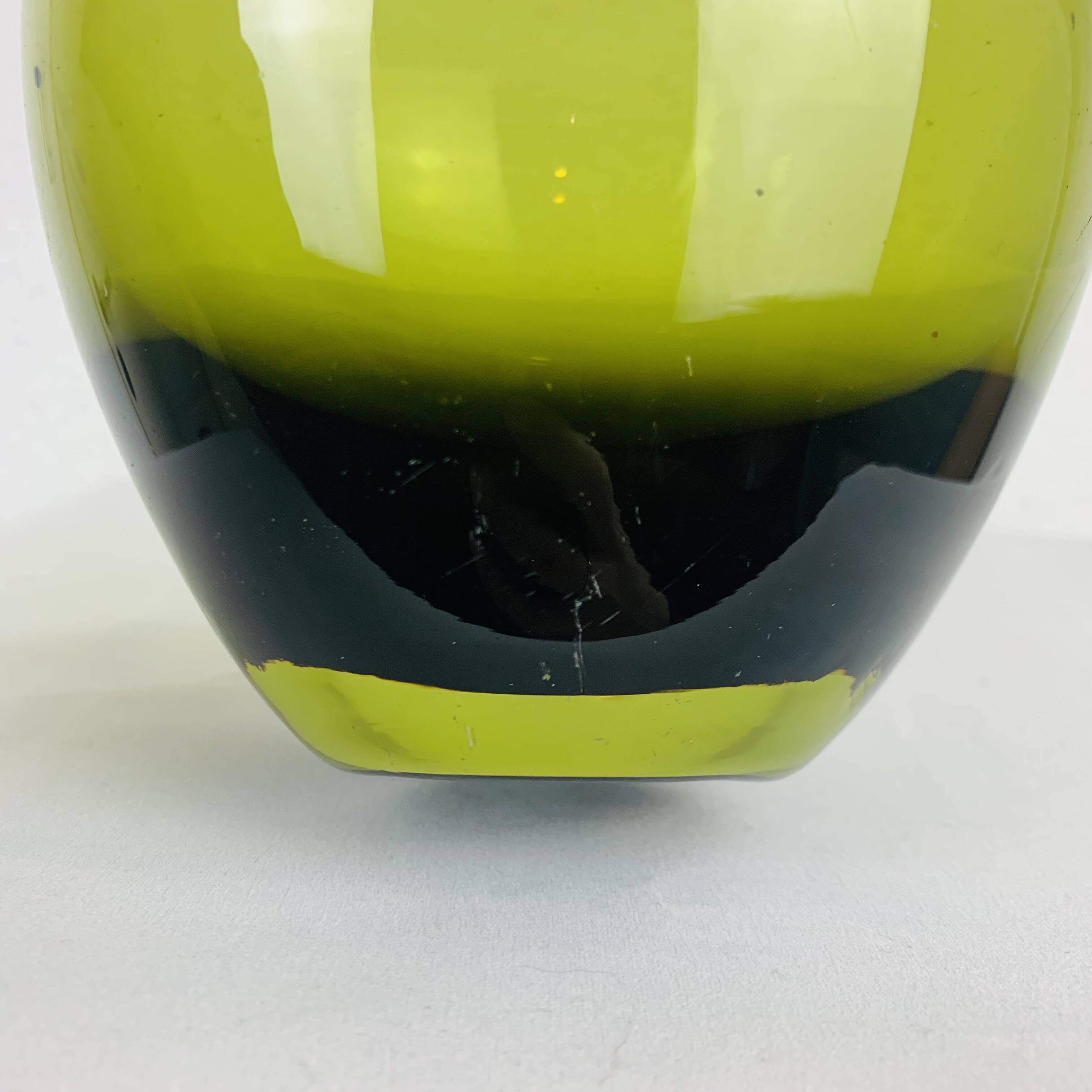 Scandinavian green blown glass vase, vintage