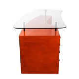 Bureau à caisson en bois laqué noir et orange, années 1950