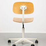 Vintage White & Wooden Swivel Office Chair, 70s