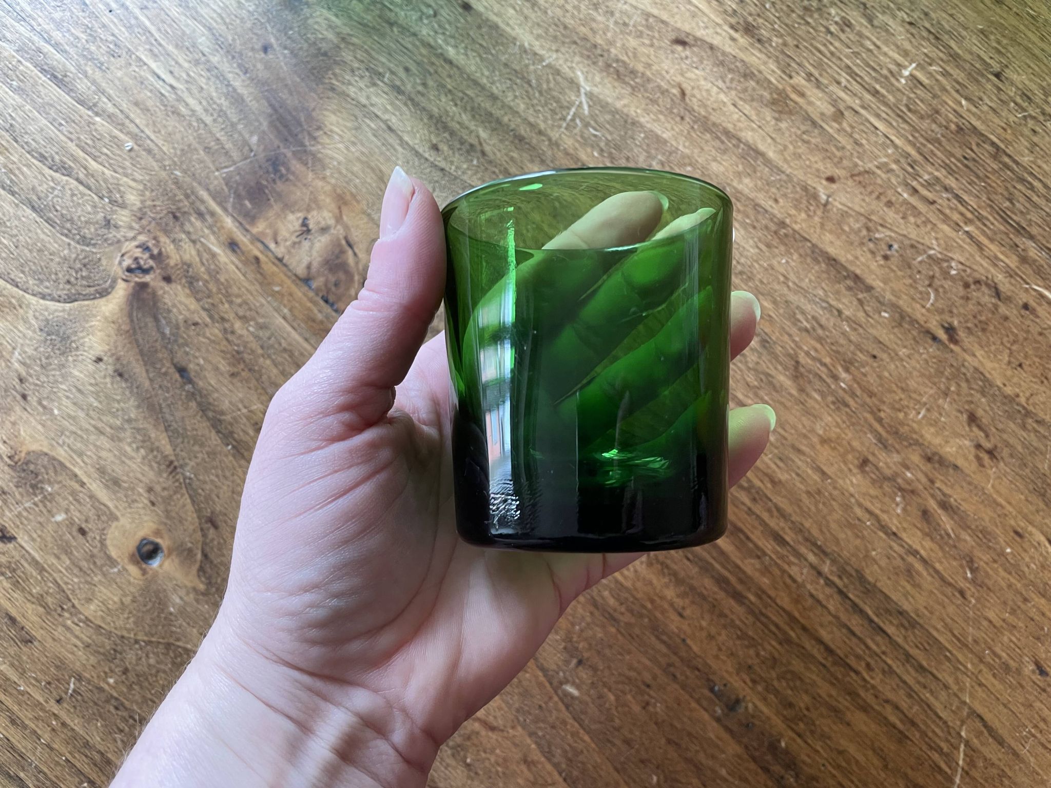 Lot of 5 vintage green glasses - Lesieur et Lever oil