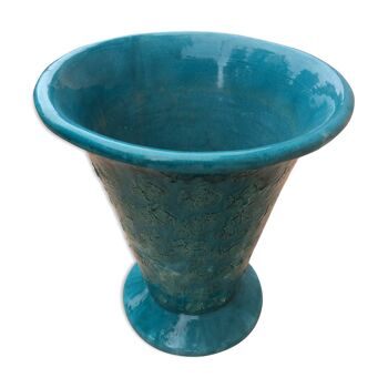 Vase turquoise en grès émaillé