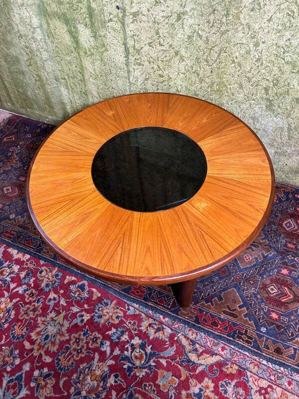 Table basse ronde GPlan en teck vintage rétro du milieu du siècle