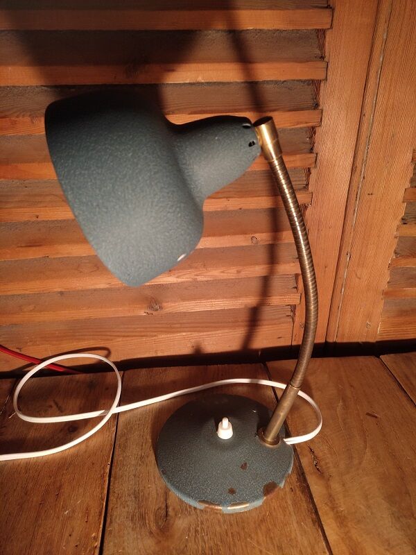 Bedside desk lamp metal velvet blue gray