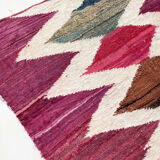 Berber carpet Kilim Boucherouite pink with colored diamonds 306x171cm