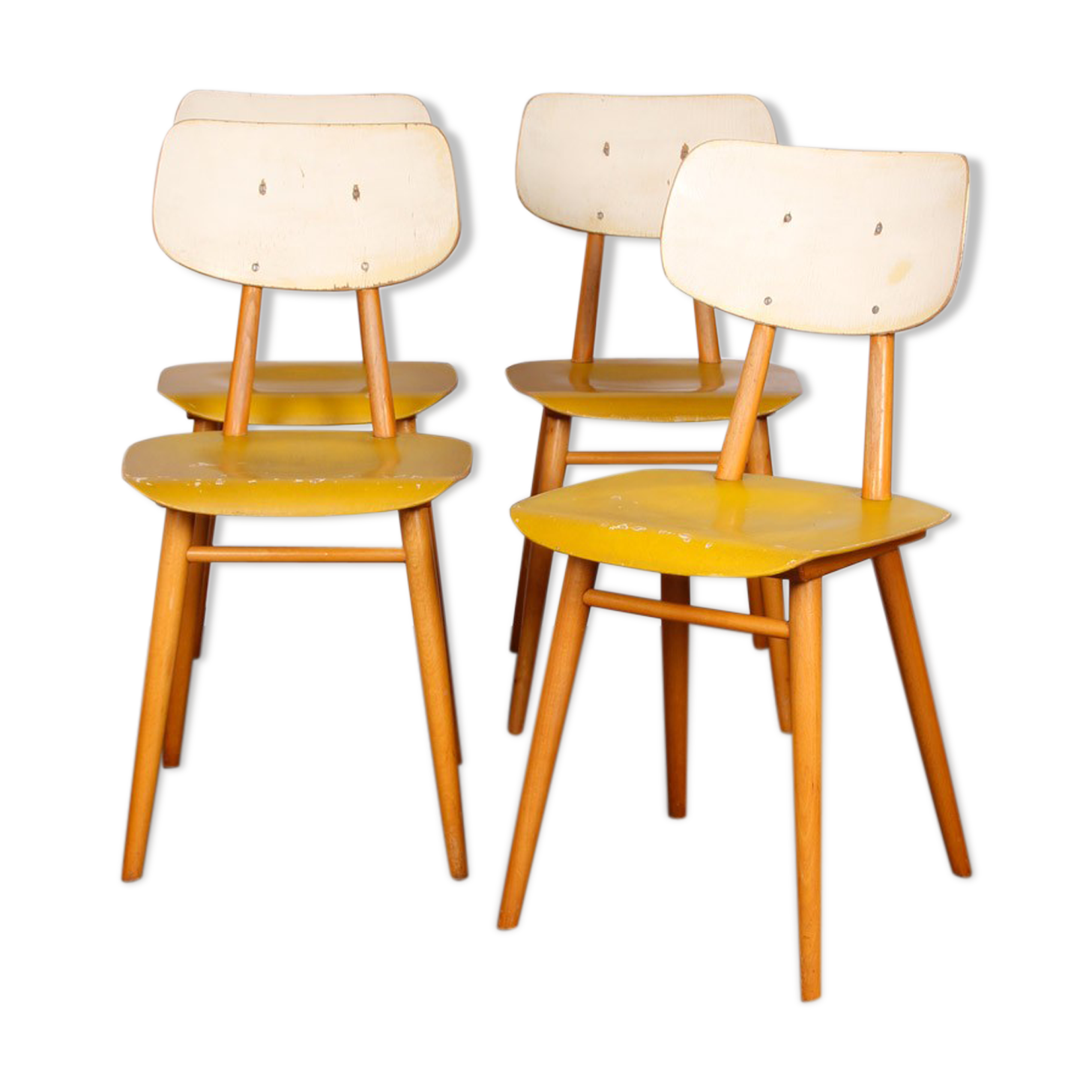 Suite of 4 yellow chairs produced by Ton, 1960
