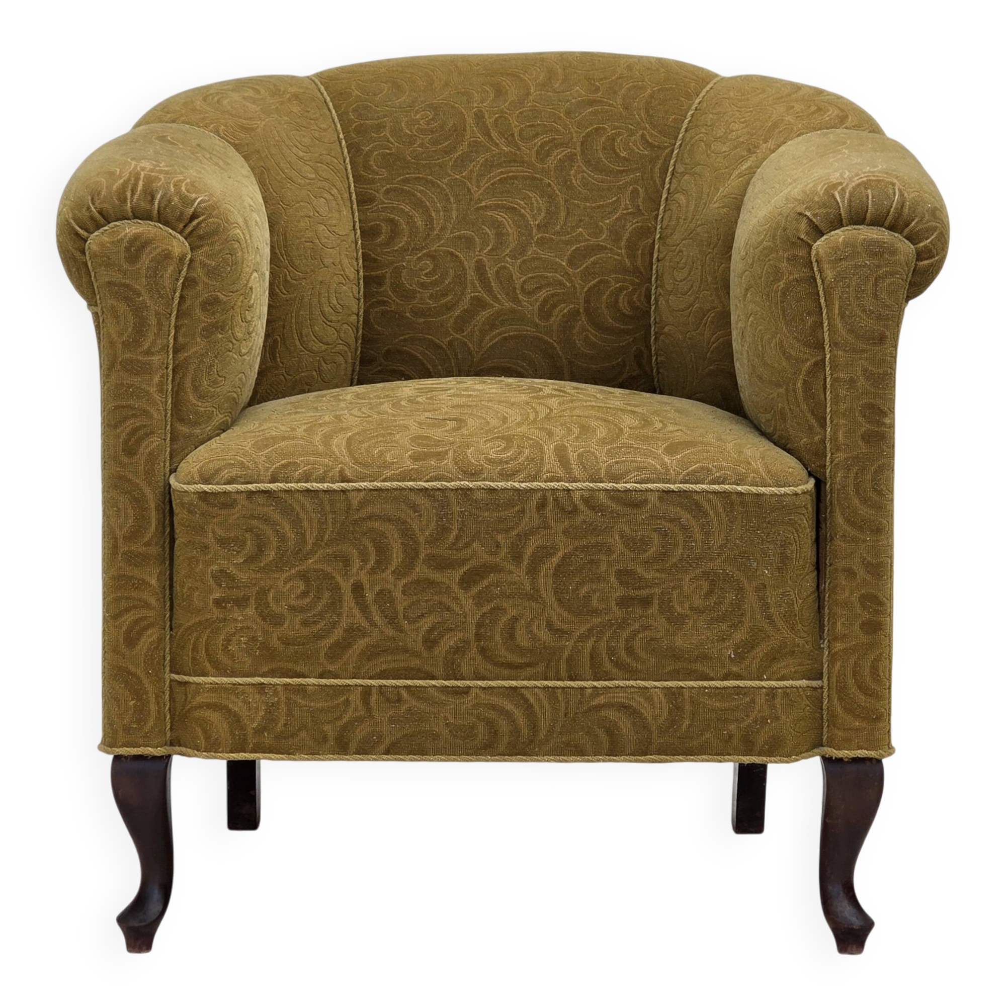 1950s, Danish relax armchair, light green furniture wool, oak wood.