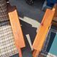 Brutalist-style bench and armchairs in 1970s pine.