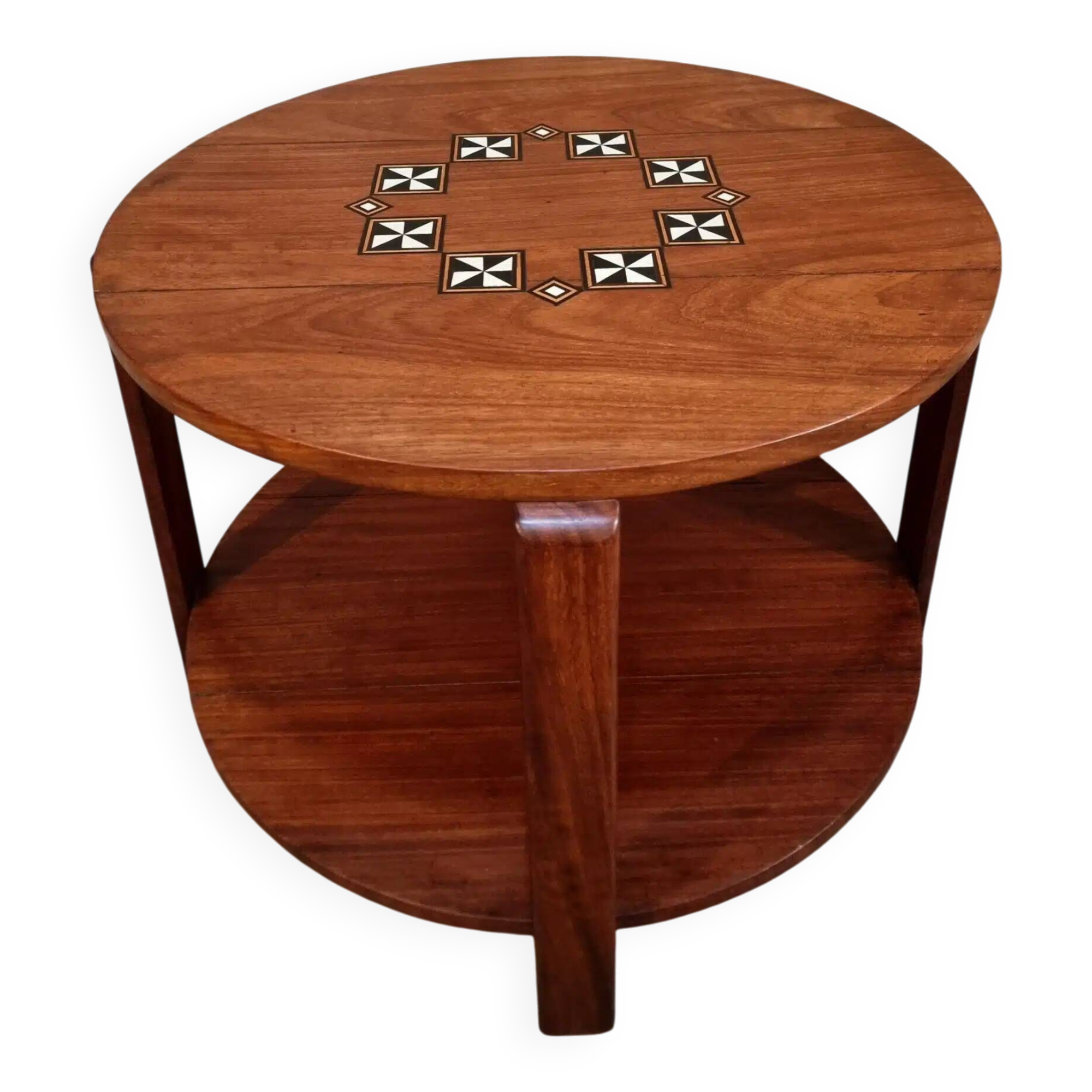 Table basse française mid-century en bois massif, années 1950